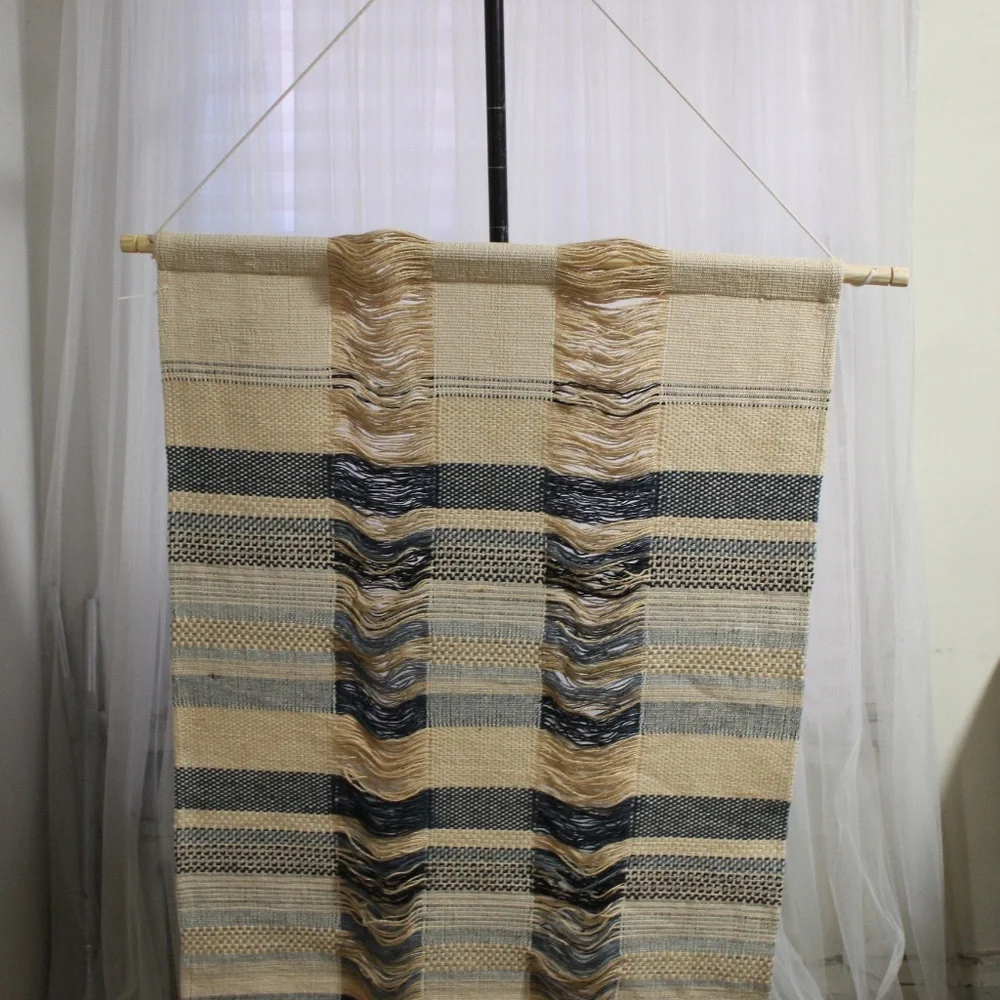West Elm Woven Tapestry Wall Art – Cotton Fiber Textile with Pine Wood Rod